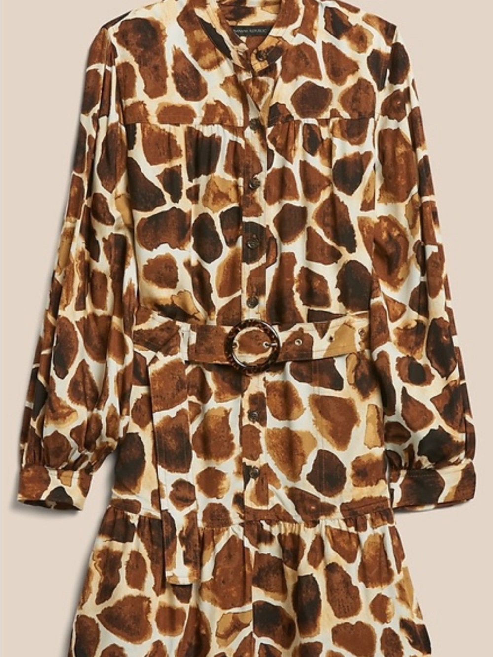 Banana Republic Brown Cream Giraffe-Print Shirt Dress with Belt